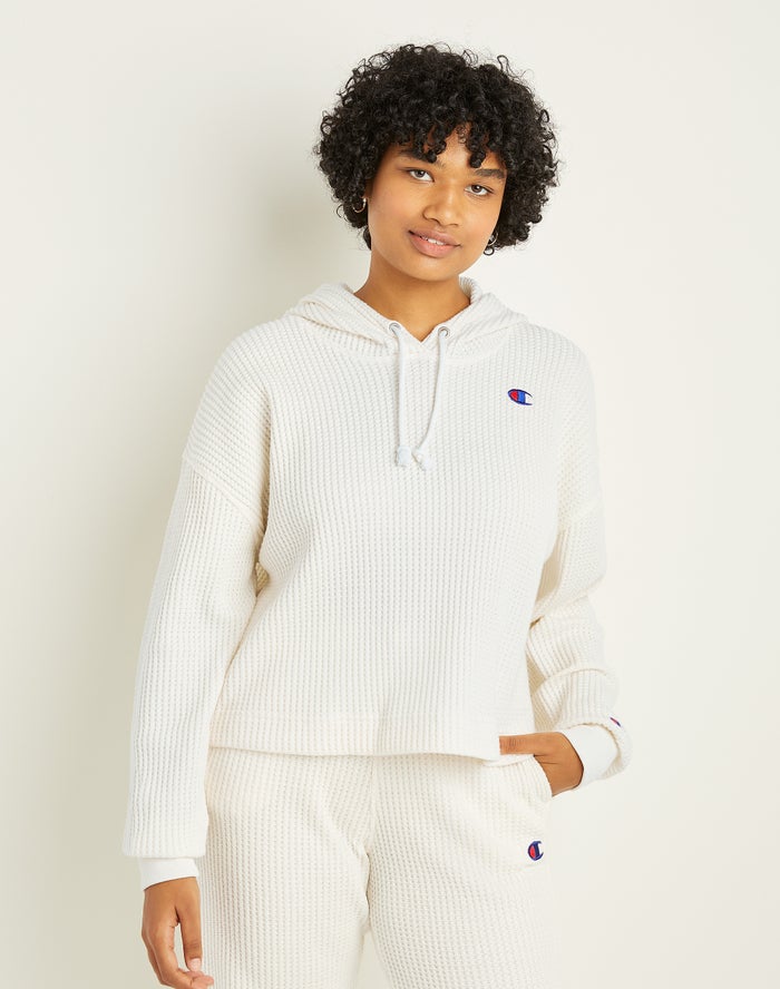 Champion Womens Hoodie NZ - Waffle Knit White ( 4361-IBPGA )